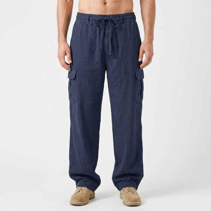 Oversized men's cargo pants featuring multiple utility pockets & a relaxed straight leg for modern style.