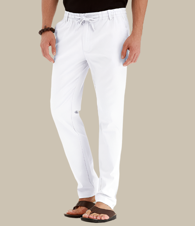 Men's loose fit summer trousers, casual elastic waist pants, comfortable & breathable for warm weather.