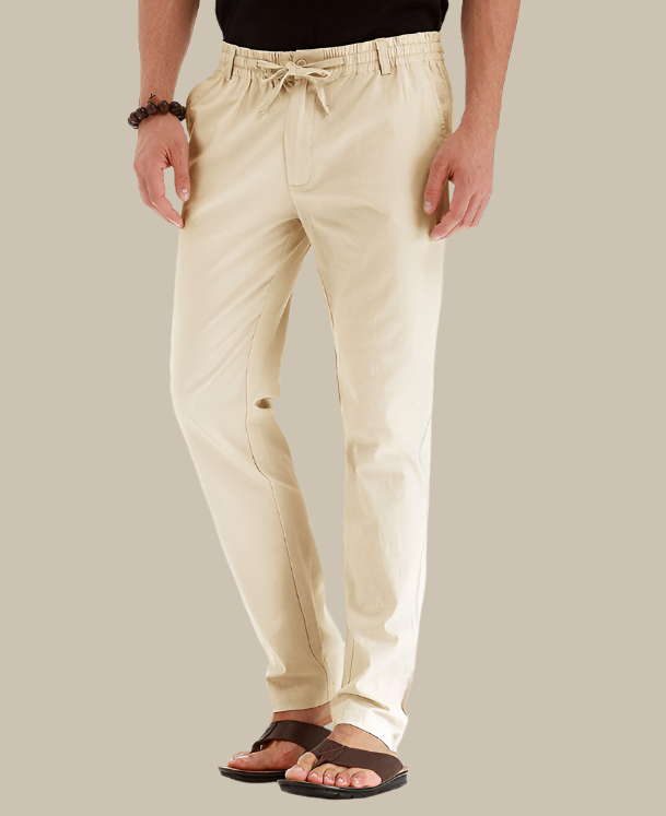 Versatile men's loose fit summer trousers, casual elastic waist pants for daily and warm weather comfort.