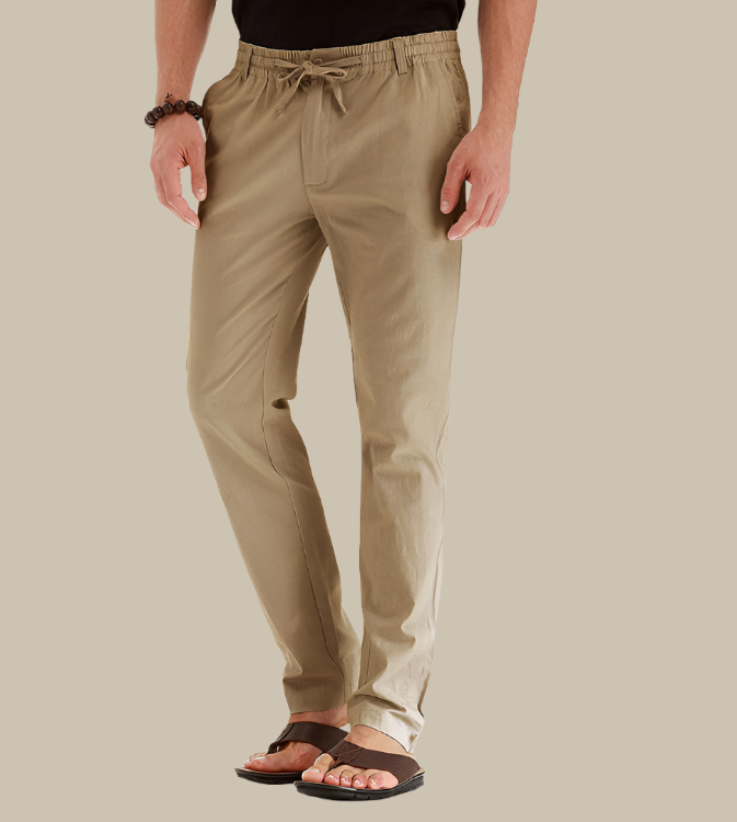 Stylish men's loose fit casual pants, featuring an elastic waist & breathable design for summer fashion.