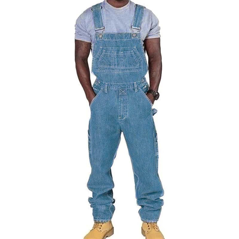 Durable men's loose fit work bib overalls, multi-pocket design ideal for practical outdoor & utility workwear.