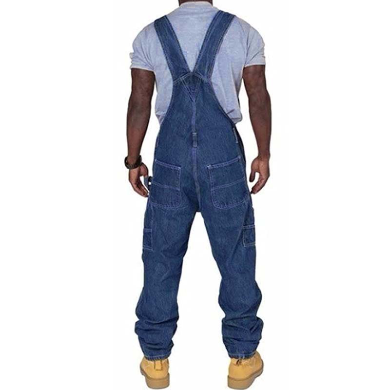 Men's multi-pocket work jumpsuit. Loose fit bib overalls for comfortable & durable workwear. Practical utility.