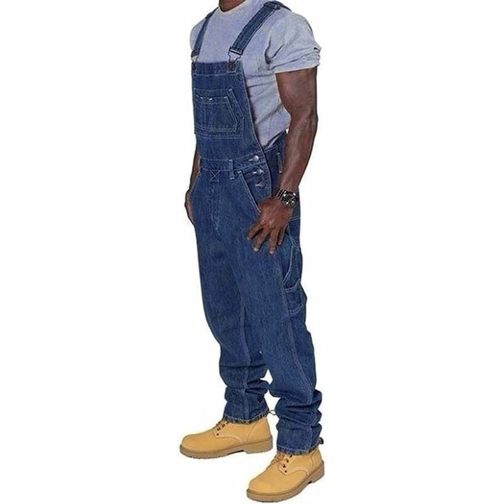 Rugged men's loose fit work bib overalls with many pockets. Ideal for casual outdoor & heavy-duty workwear.