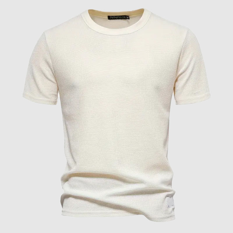 Man wearing the Lorenzo Breeze Tee, a versatile men's t-shirt perfect for stylish everyday comfort.
