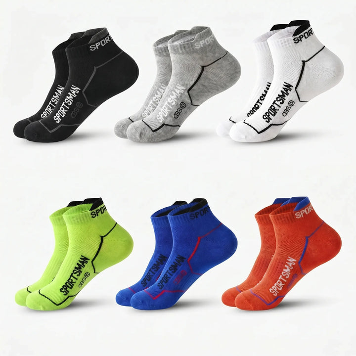 Cushioned & breathable men's low-cut ankle athletic socks, multi-pack for running and gym training.