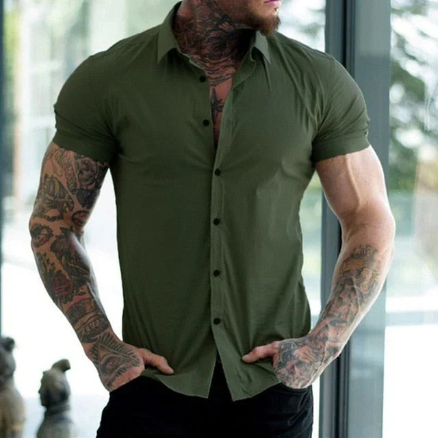 Versatile men's slim fit short sleeve shirt from Luca Collection. Great for casual outings or smart summer events.