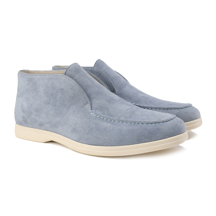 Elegant Luca men's suede slip-on loafers, luxury dress shoes offering versatile style & comfort.
