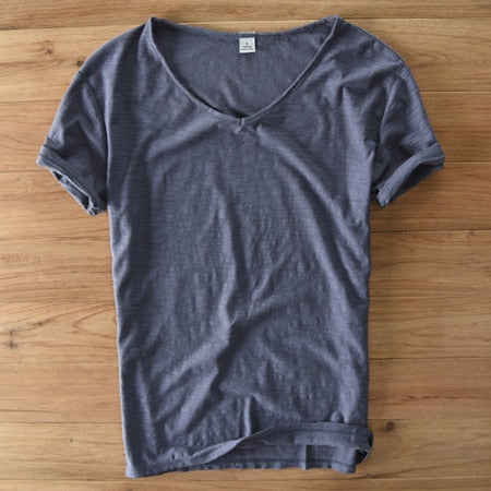 White short sleeve V-neck linen blend shirt for men, a timeless piece for any casual wardrobe