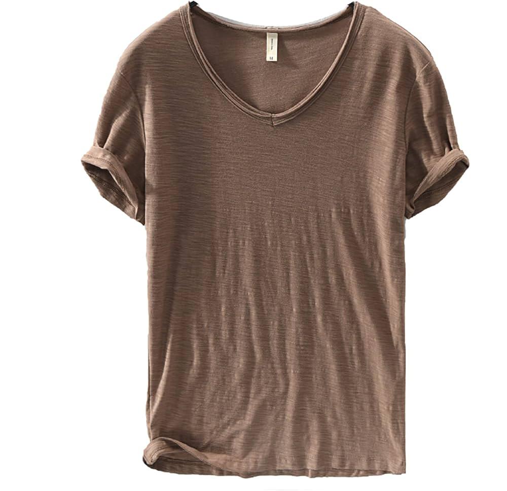 Stylish white V-neck linen blend shirt for men, breathable and lightweight, perfect for summer fashion