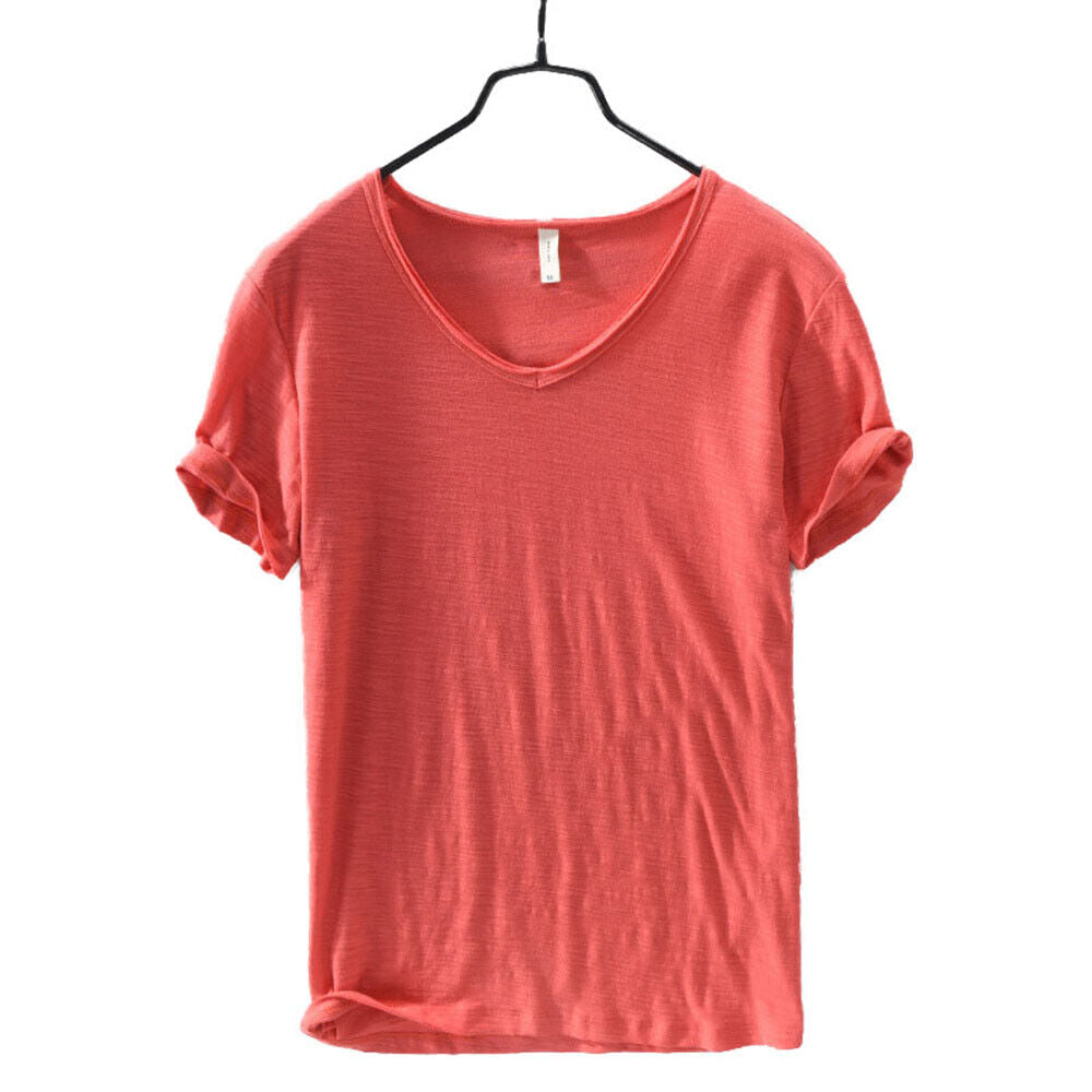 Men's apparel: white V-neck linen blend shirt, versatile and breathable for casual outings