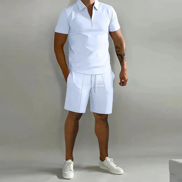Men's stylish summer polo shirt from the Luxe Set, paired with comfy matching shorts for a complete look.