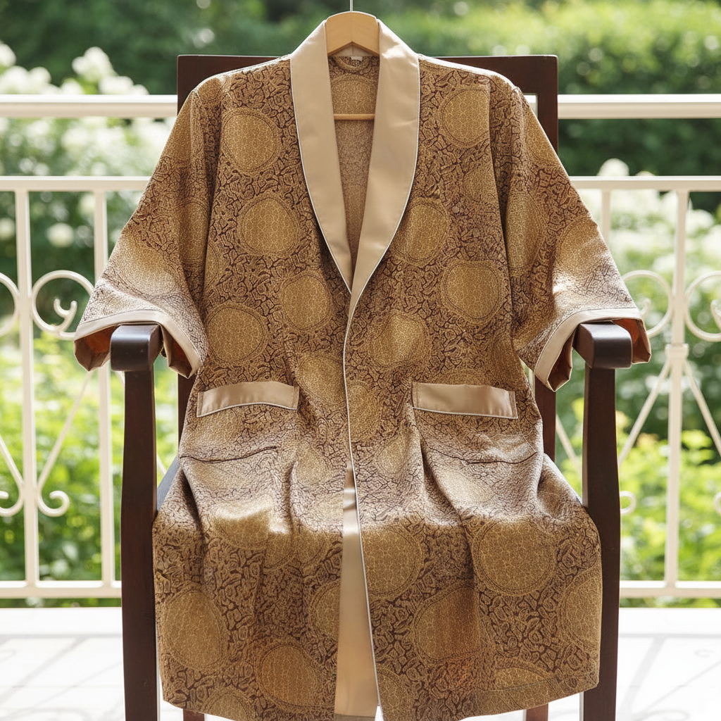 Elegant men's satin robe, 'Marius' model, featuring a sophisticated gold design for ultimate comfort.