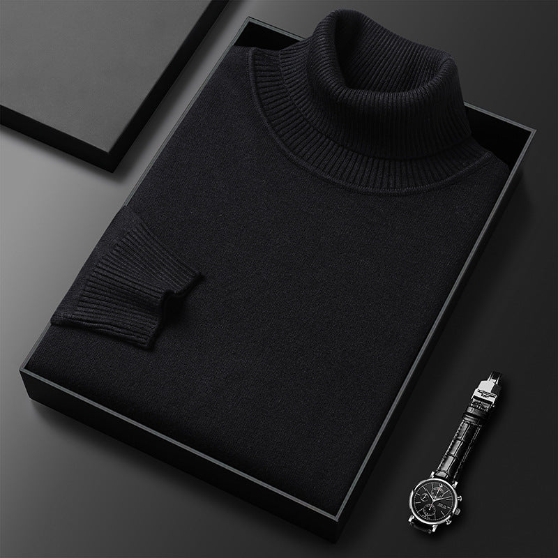Stylish men's turtleneck in a soft cashmere blend, a versatile long sleeve sweater for any look.