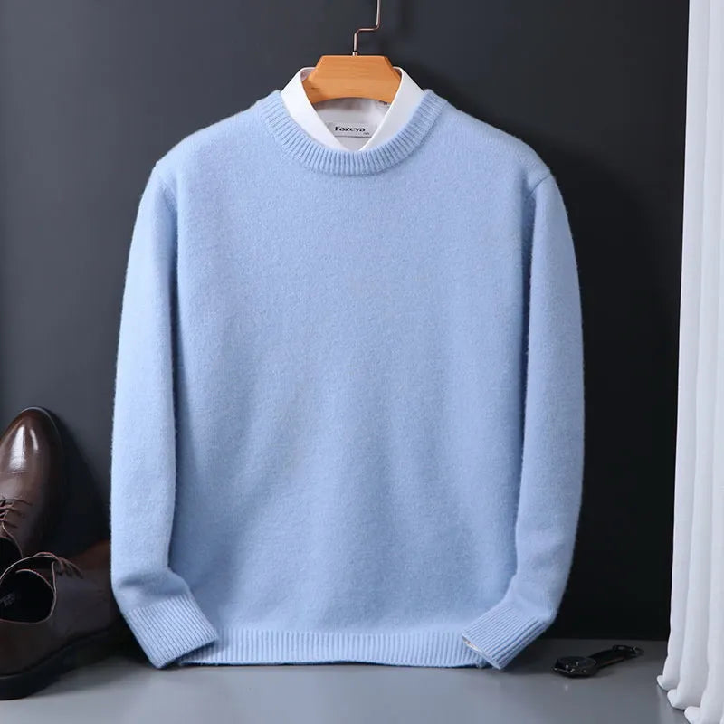 Elegant men's crew neck pullover sweater. Luxurious, all-season comfort knit for classic and versatile apparel.