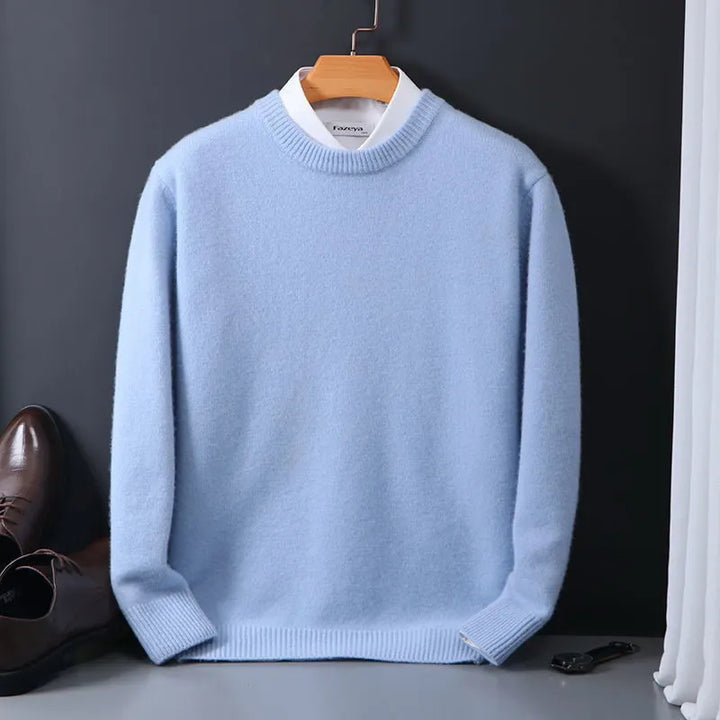 Elegant men's crew neck pullover sweater. Luxurious, all-season comfort knit for classic and versatile apparel.