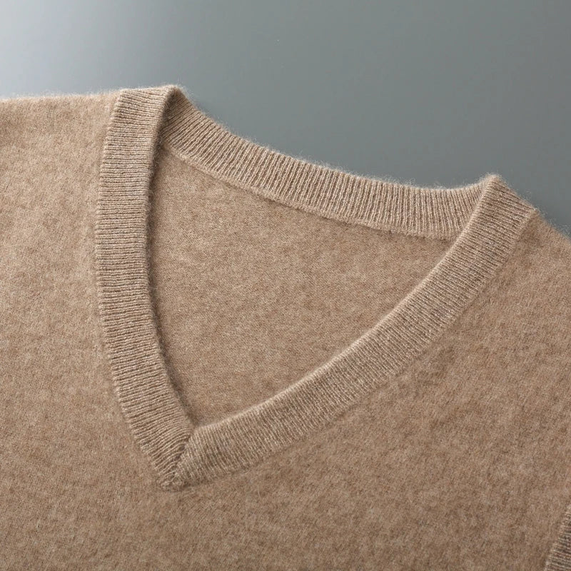 Premium men's cashmere V-neck vest, ideal for sophisticated layering and mens fashion.
