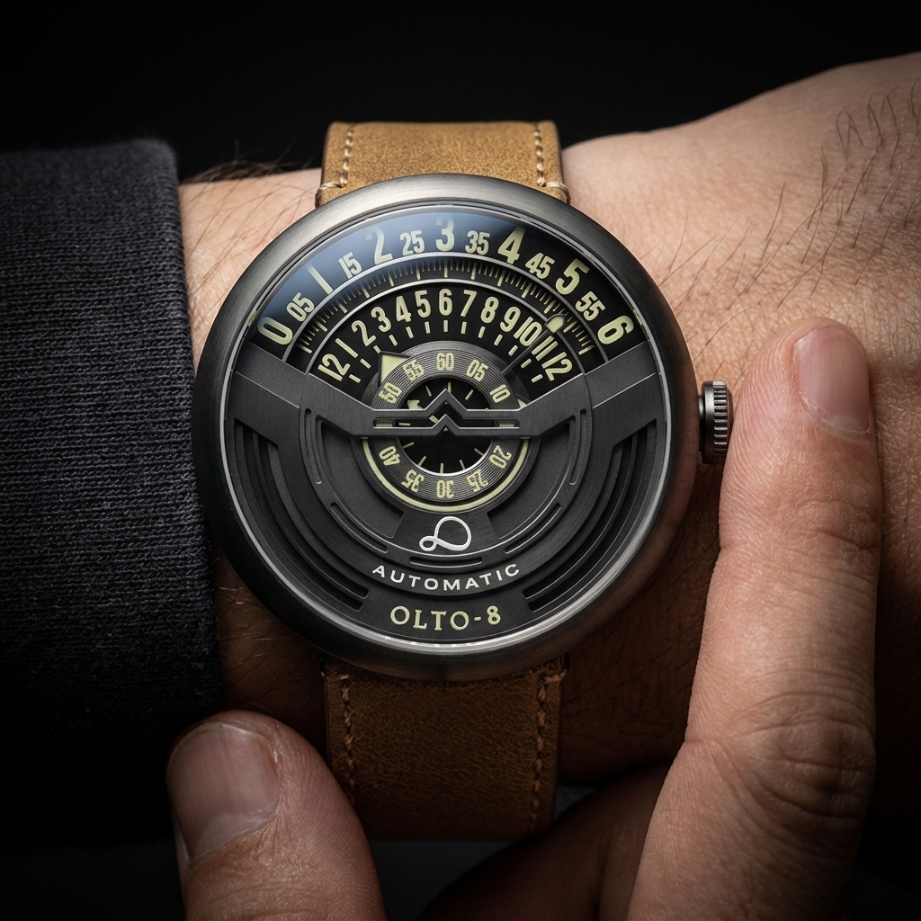 Men's luxury automatic watch featuring a sapphire crystal, elegant leather strap, and precision mechanical movement.