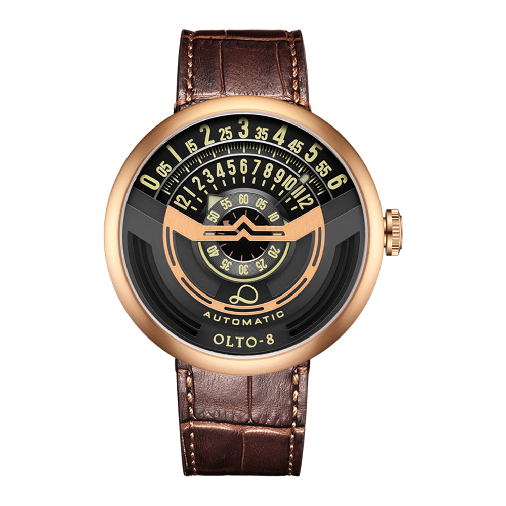 Durable men's automatic watch with a scratch-resistant sapphire crystal and genuine leather band.