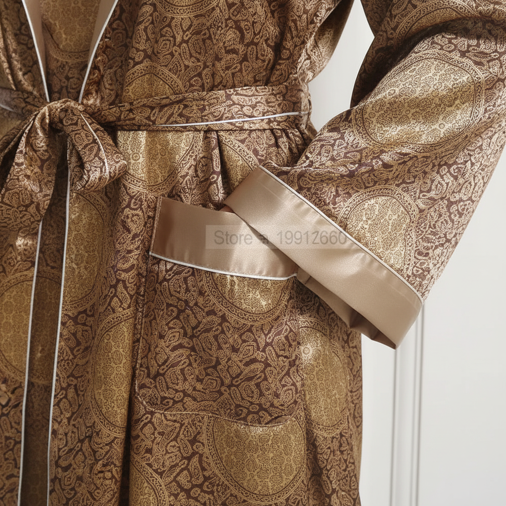 Man wearing a men's luxury satin robe, perfect as a men's gift