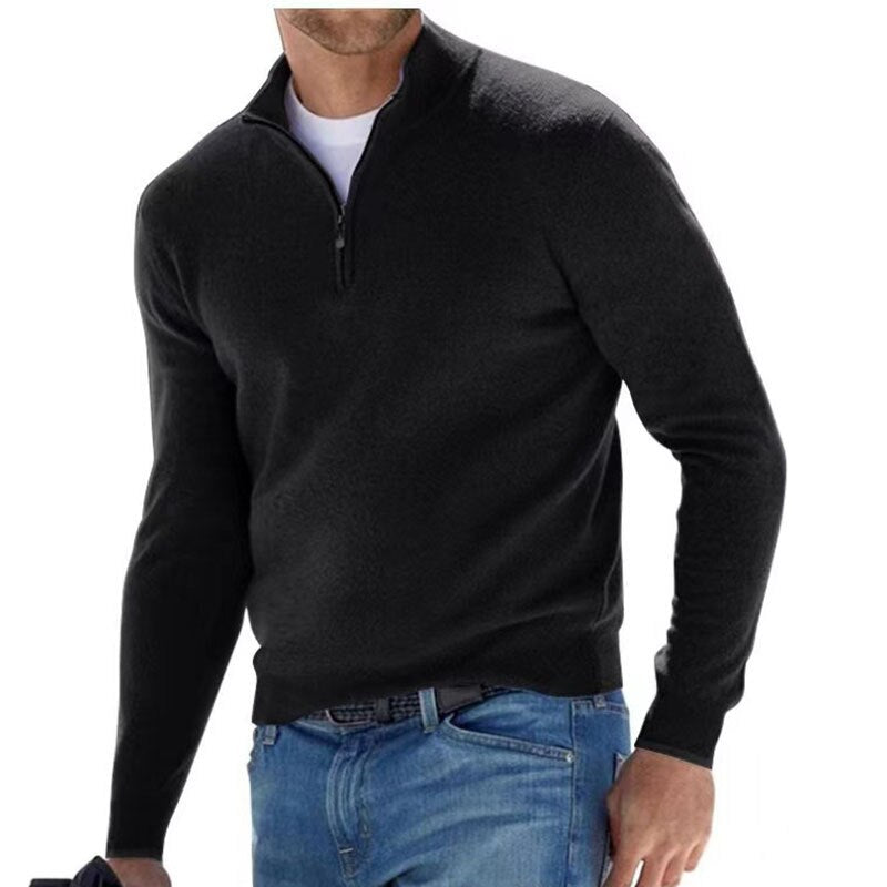 Elegant men's full-zip luxury sweater. Perfect long sleeve knit for winter fashion and sophisticated casual wear.