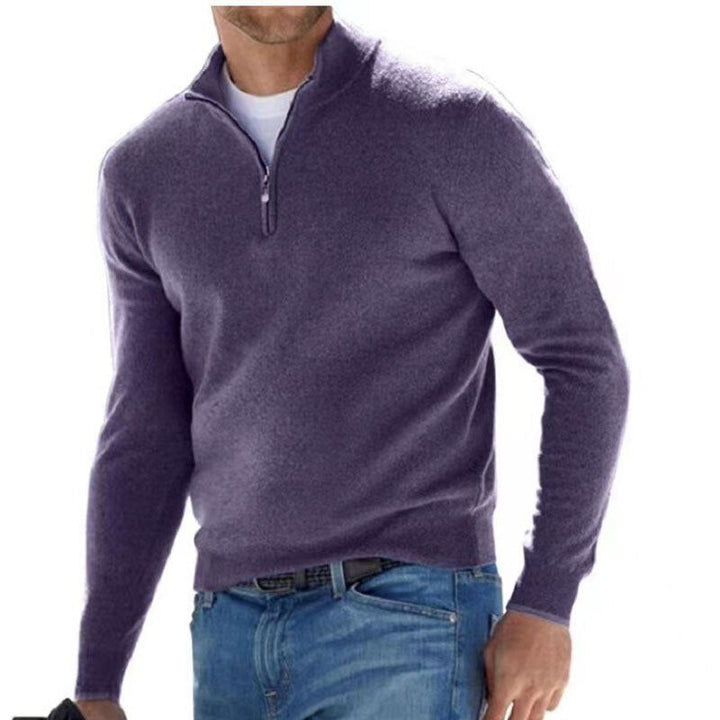 Men's timeless luxury full-zip sweater. Essential long sleeve knit for discerning men's fashion and winter comfort.