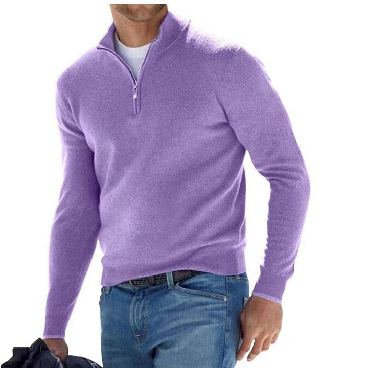 Classic men's luxury full-zip sweater. Modern long sleeve knit for adaptable men's fashion, from casual to formal.