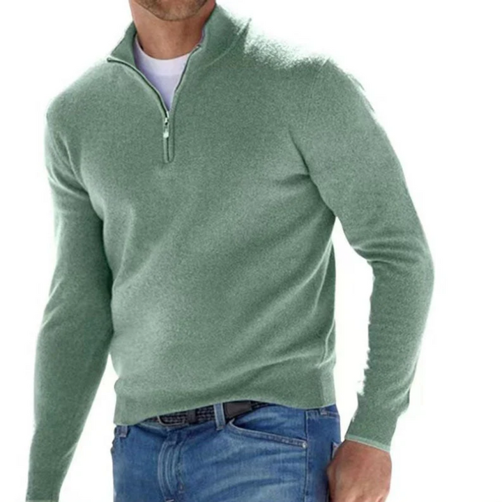Premium men's full-zip luxury sweater. Durable long sleeve knit, perfect for winter fashion and everyday men's clothing.