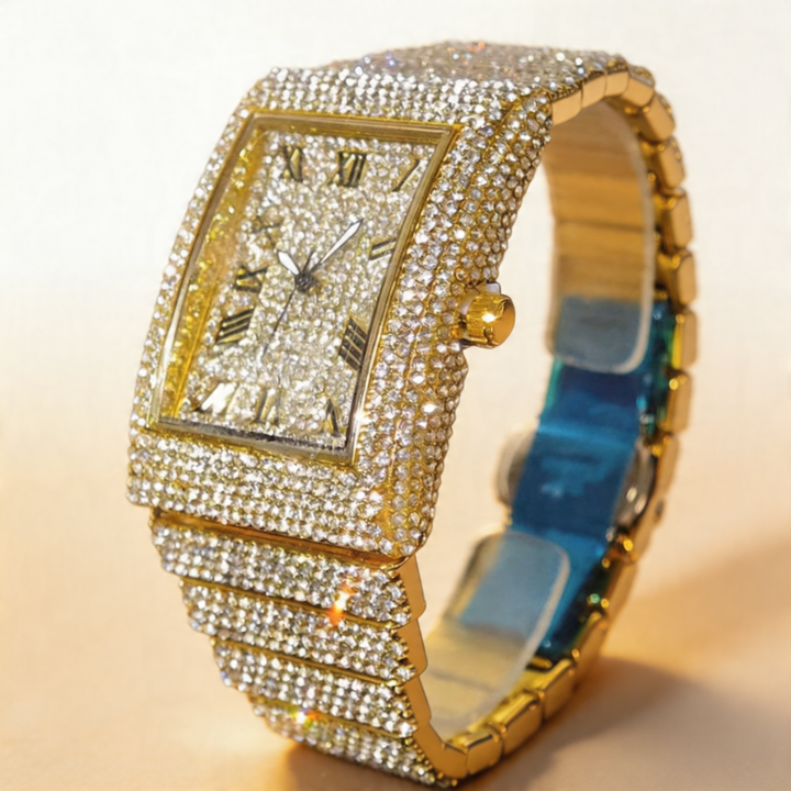 Deluxe men's square face iced out watch, a top-tier luxury timepiece perfect for a modern, bling aesthetic.