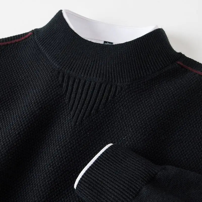 Textured men's jacquard sweater featuring a stylish mock neck and ribbed cuffs. Exclusive winter fashion.