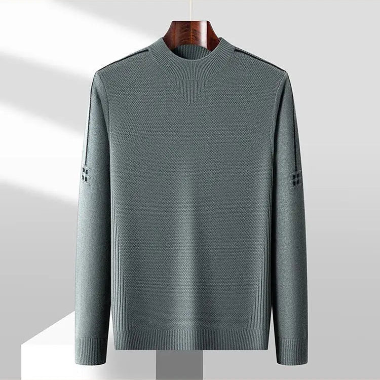 Sophisticated men's mock neck sweater. Luxury jacquard knit with textured style for men's elevated fashion.