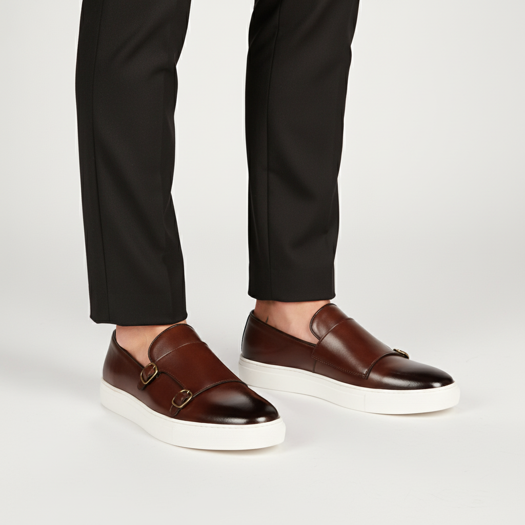 Classic black leather dress shoes for men, featuring a sophisticated buckle, ideal for formal occasions