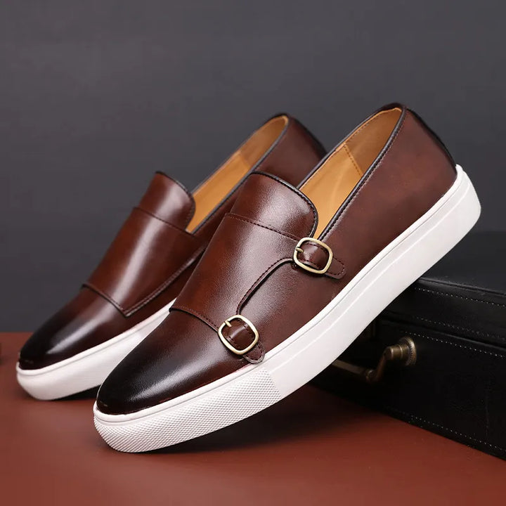 Stylish men's formal black leather buckle shoes, offering comfortable and classic footwear