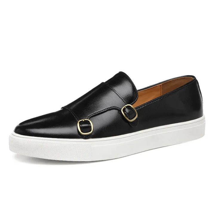 Elegant men's black leather dress shoes with sleek buckle, a must-have for a refined wardrobe