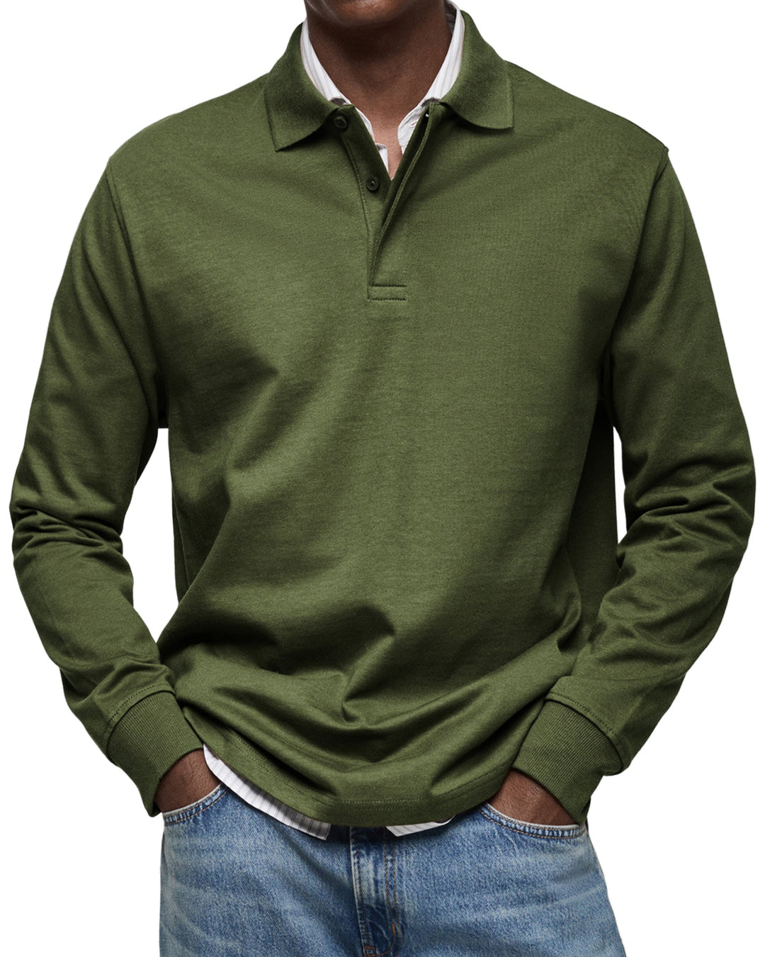 Essential men's fashion: luxury long-sleeve polo shirt for smart casual & stylish everyday wear.