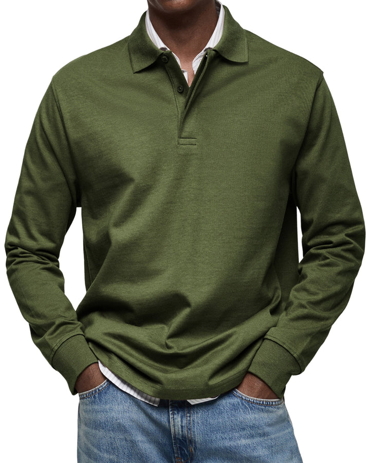 Essential men's fashion: luxury long-sleeve polo shirt for smart casual & stylish everyday wear.