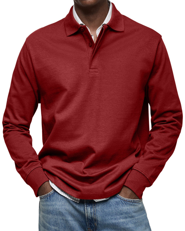 Premium men's long-sleeve polo shirt. Luxurious, comfortable, and stylish for casual & smart casual menswear.