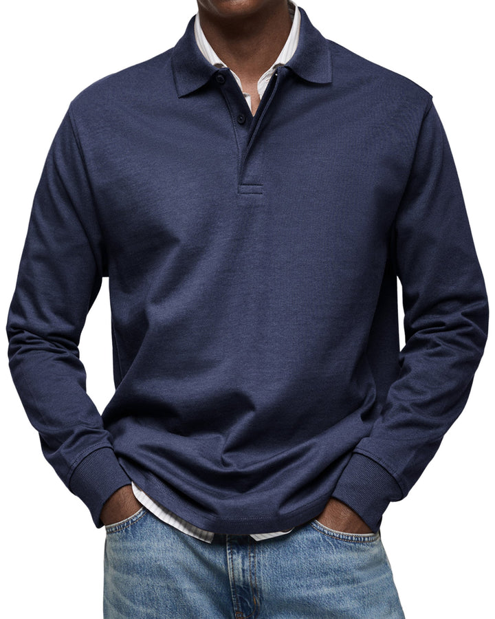 Versatile men's long-sleeve polo shirt. Perfect for smart casual or relaxed daily men's fashion.