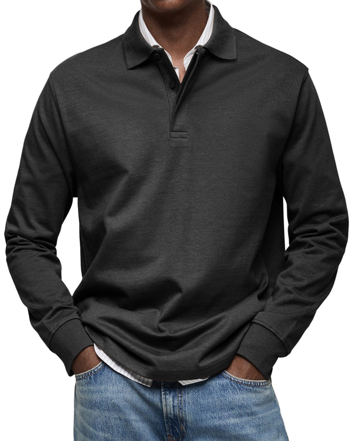 Classic collar men's luxury long-sleeve polo. Elevates smart casual men's fashion and everyday style.