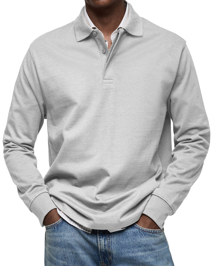 Effortless style men's luxury long-sleeve polo. Essential versatile men's fashion and smart casual clothing.