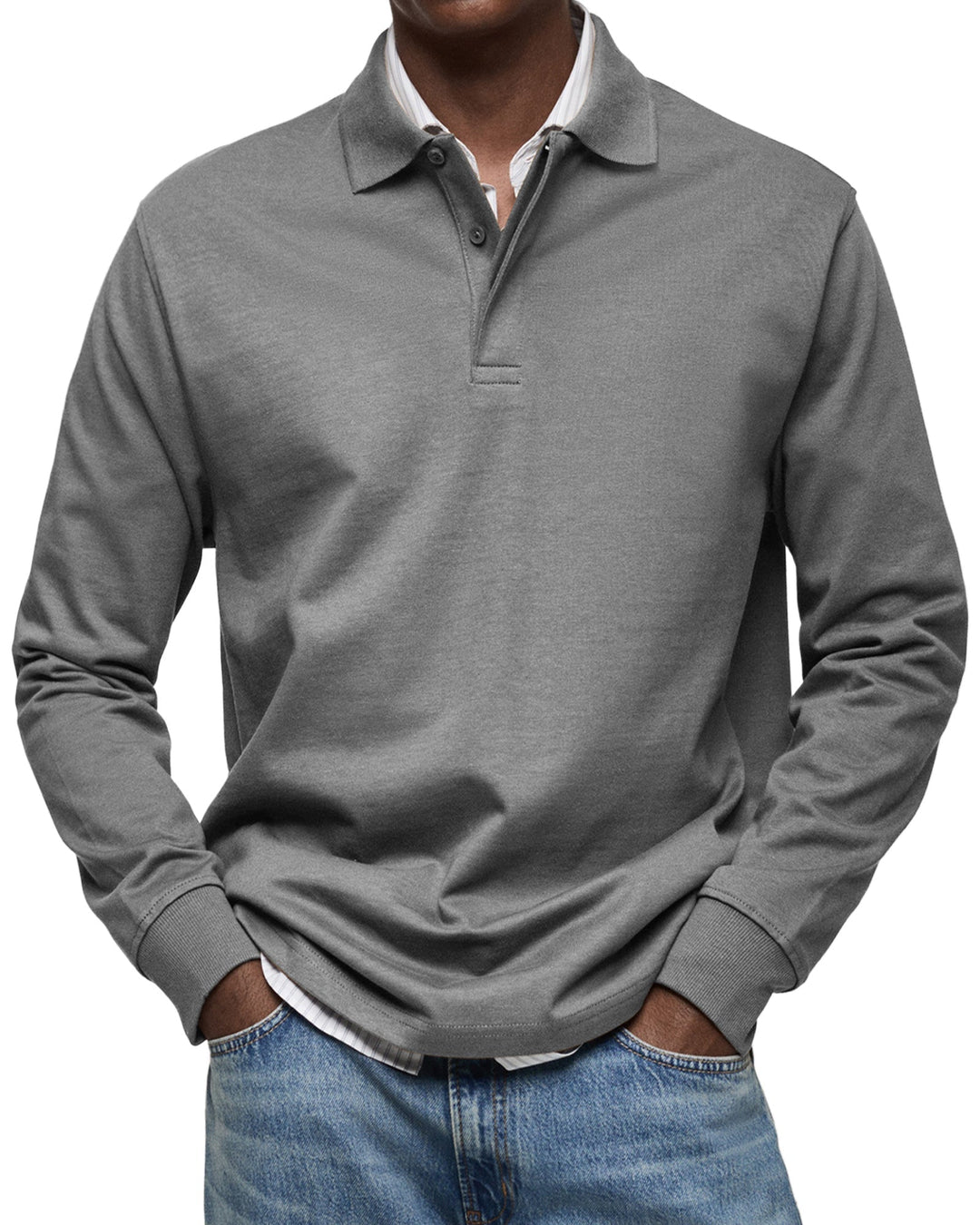 Stylish men's long-sleeve polo shirt. Ideal for casual, everyday wear or smart casual men's clothing.