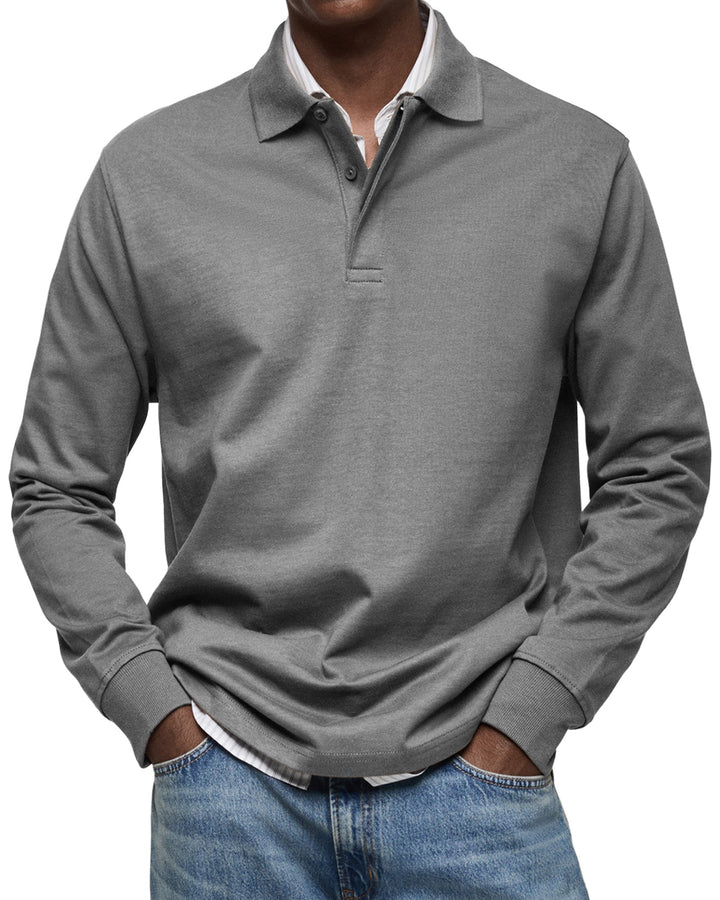 Stylish men's long-sleeve polo shirt. Ideal for casual, everyday wear or smart casual men's clothing.