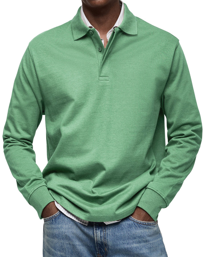 High-quality men's long-sleeve luxury polo, showcasing premium fabric & craftsmanship for men's fashion.