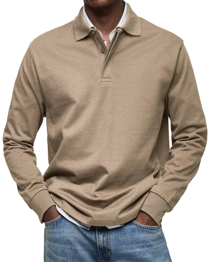 Modern fit men's long-sleeve luxury polo. Sleek smart casual men's clothing, perfect for everyday style.