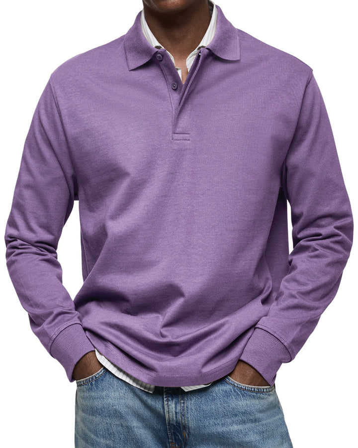Classic men's long-sleeve polo shirt. A luxury item for versatile, comfortable casual and smart casual wear.