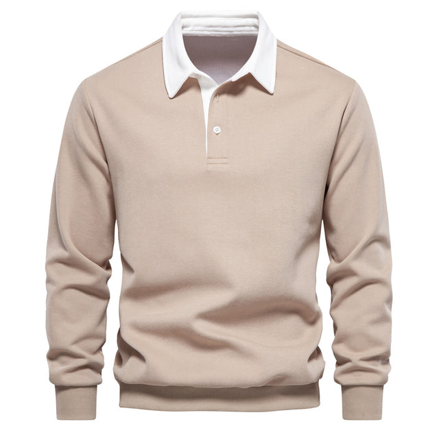 Premium men's luxury long-sleeve polo sweater, Oliver. High-quality knitwear for classic style & comfort.