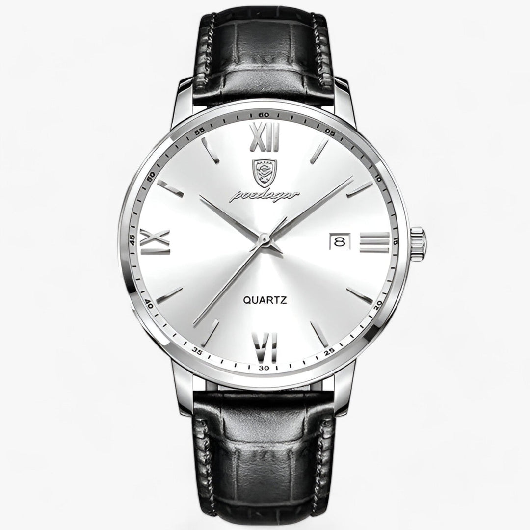 Stylish men's quartz watch with a durable leather strap, suitable for everyday wear, business, and formal events.
