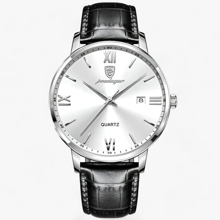 Stylish men's quartz watch with a durable leather strap, suitable for everyday wear, business, and formal events.