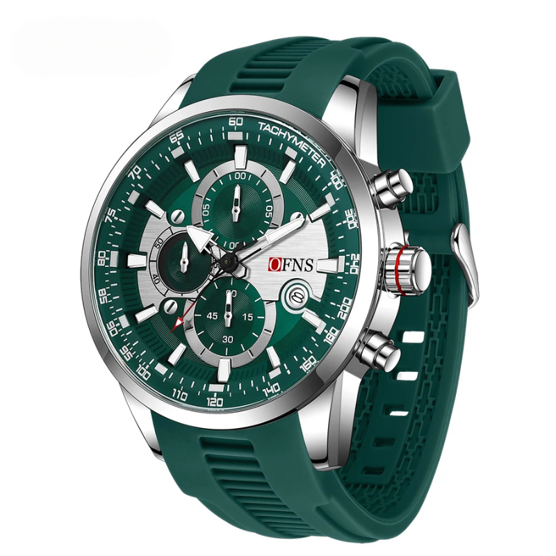 Precision quartz movement men's luxury sport watch, ceramic bezel, and advanced chronograph functions.