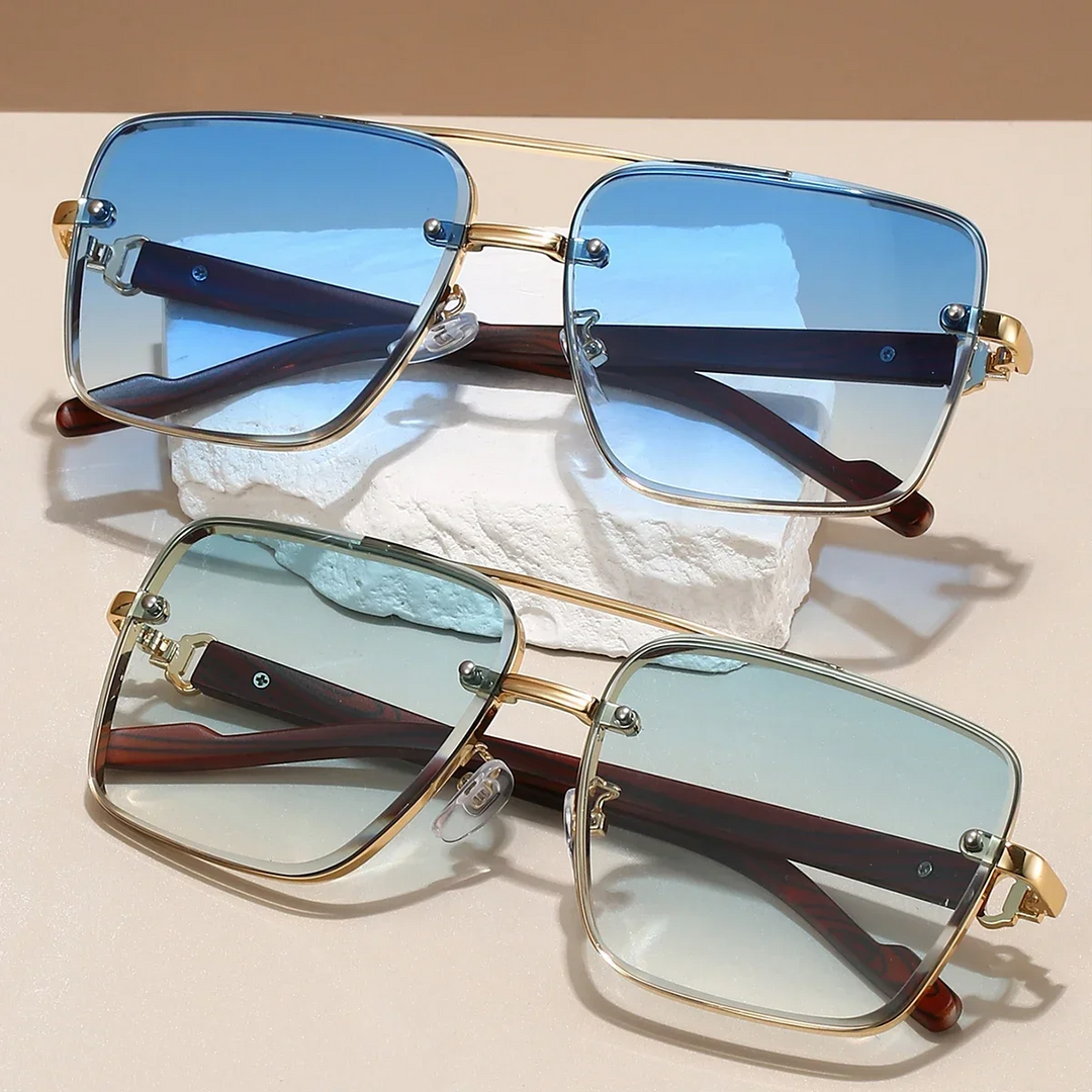 Men's UV400 square aviator sunglasses. Luxury metal frame with gradient lenses. Fashion accessory.