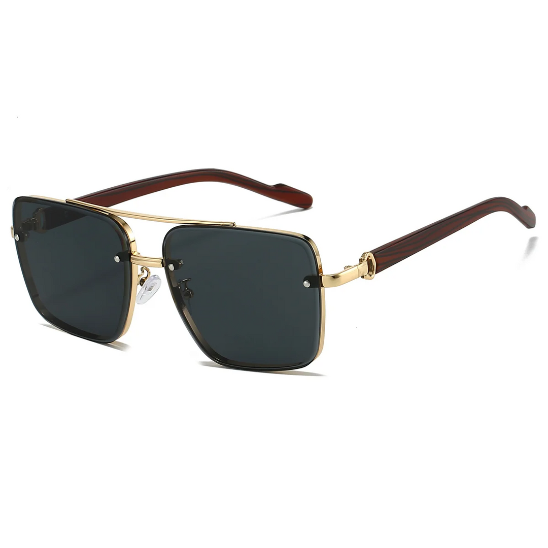 Men's luxury square aviator sunglasses. Metal frame, gradient lenses, tortoiseshell accents, UV400 protection.